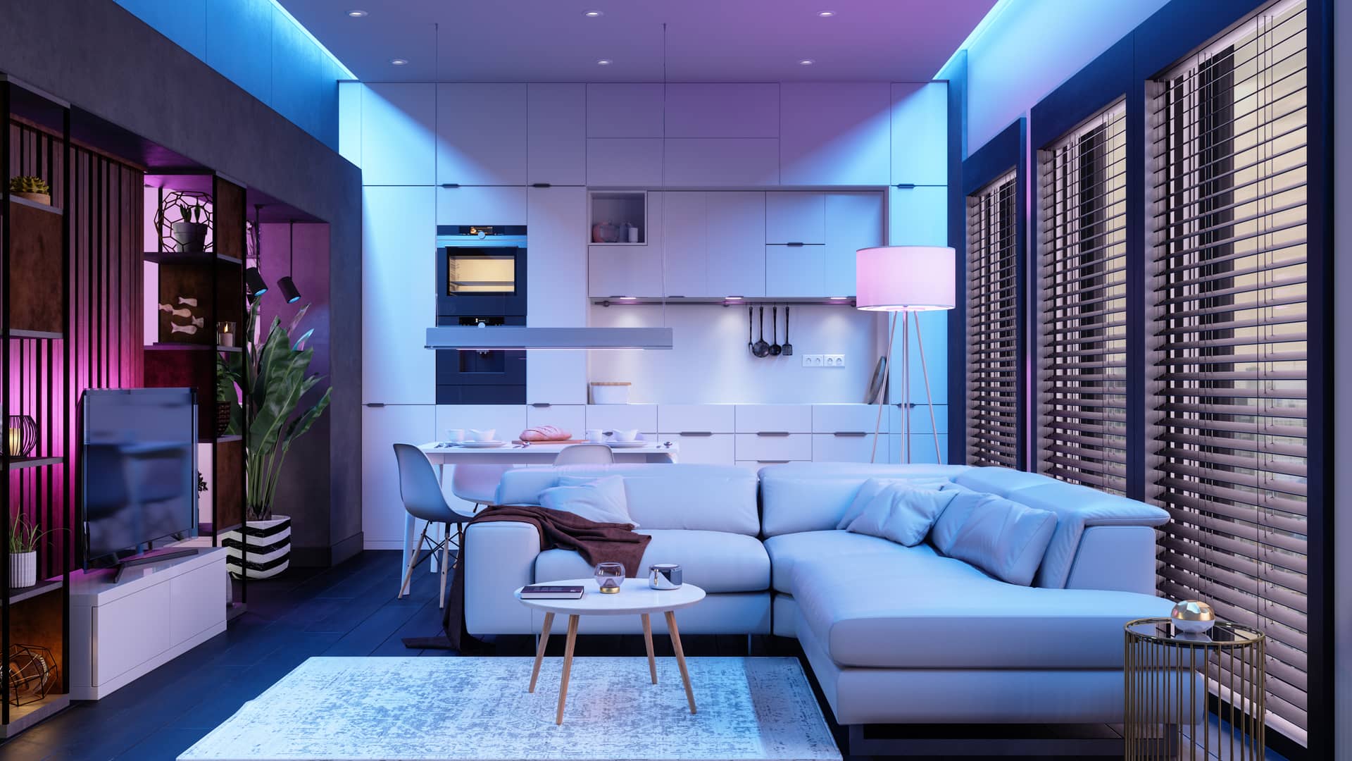 Moderna sala de estar cocina comedor de vivienda con seguro de hogar con liberty seguros