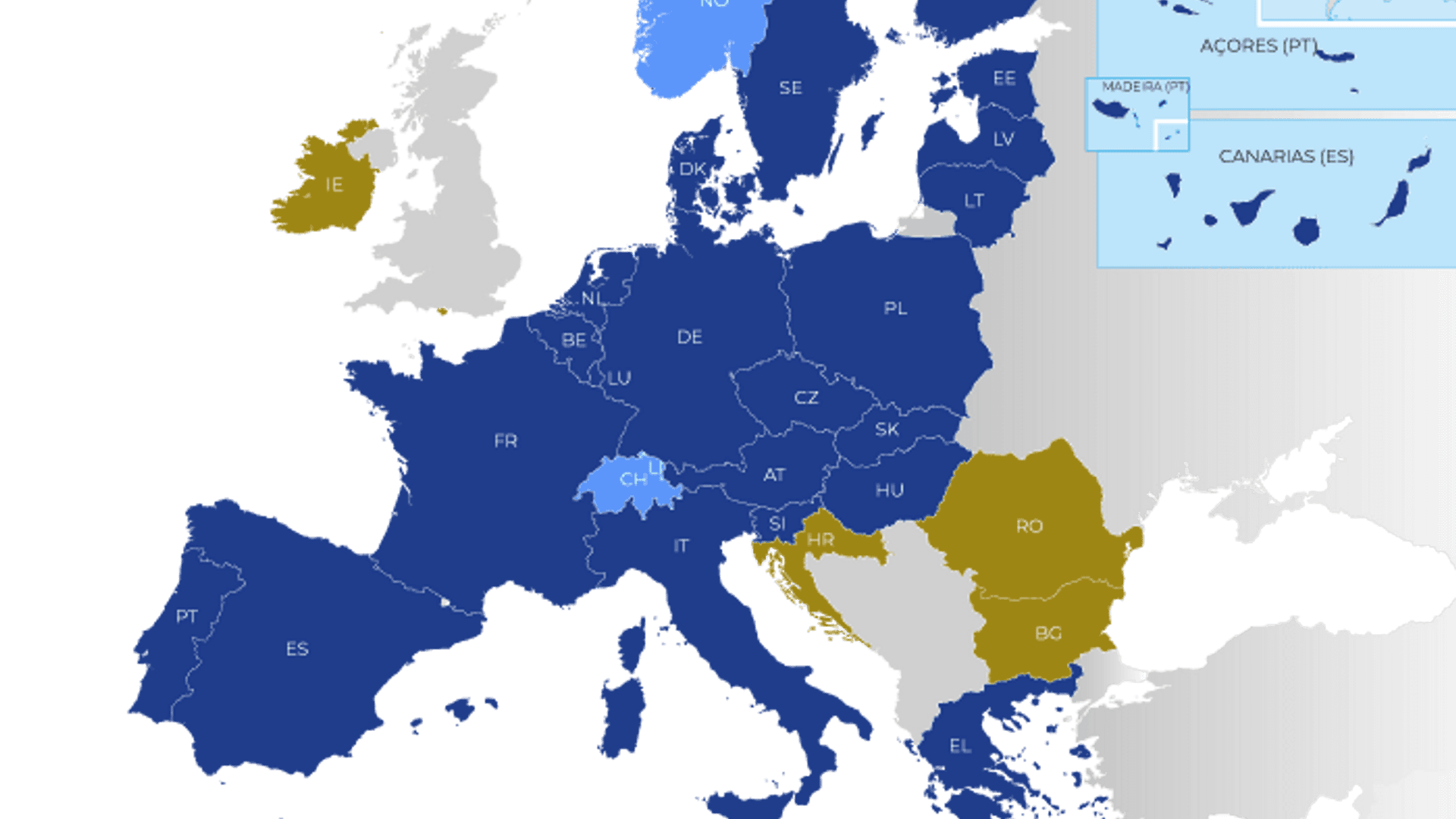 Mapa de países de la Zona Schengen
